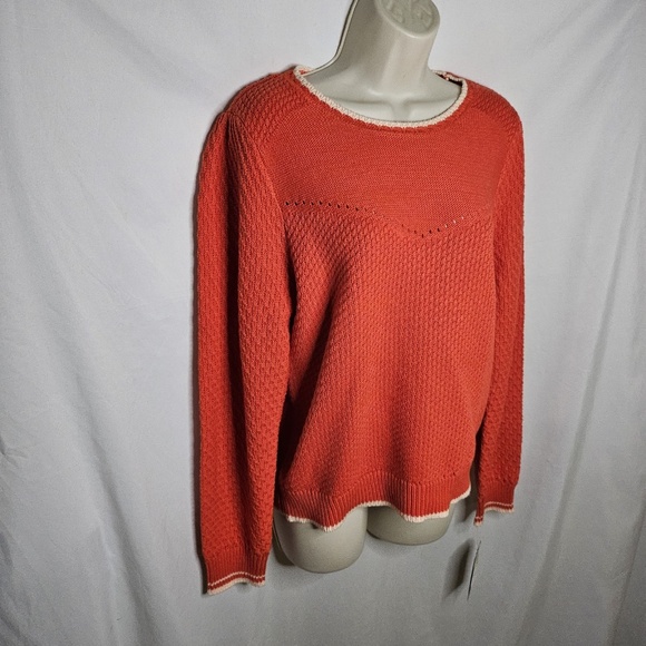 New Democracy Long Puff Sleeve Round Neck Mixed Stitch Sweater Poppy Red Size M - Picture 4 of 11